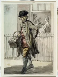 Les cris de Londres : Un vendeur de muffins, c.1759